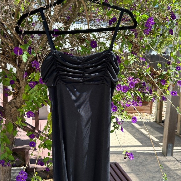 Vintage 90s Y2K La Belle Black Ruched Bust Asymmetrical Hem Slip Dress Size S - Picture 15 of 16